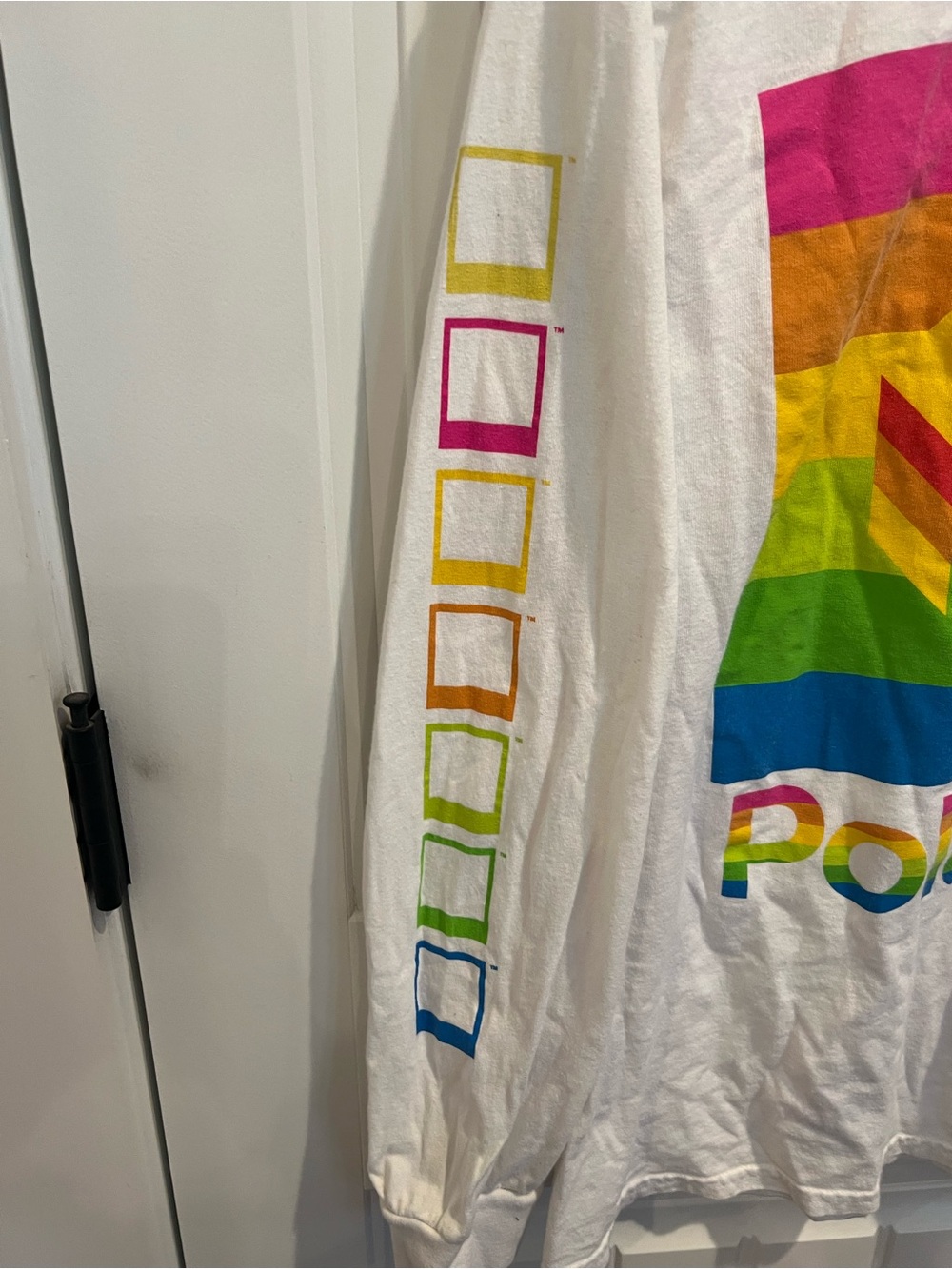 Polaroid White Long Sleeve Tee with Rainbow Logo L - Picture 3 of 5